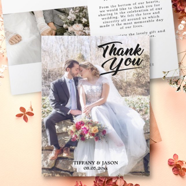 Cartão De Agradecimento Mão de Foto Elegante 3 Curta Simples Dobrada Moder (Criador carregado)