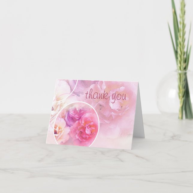 Cartão De Agradecimento Mão de Obrigado Texto de Letra Script Rosas Waterc (Frente)