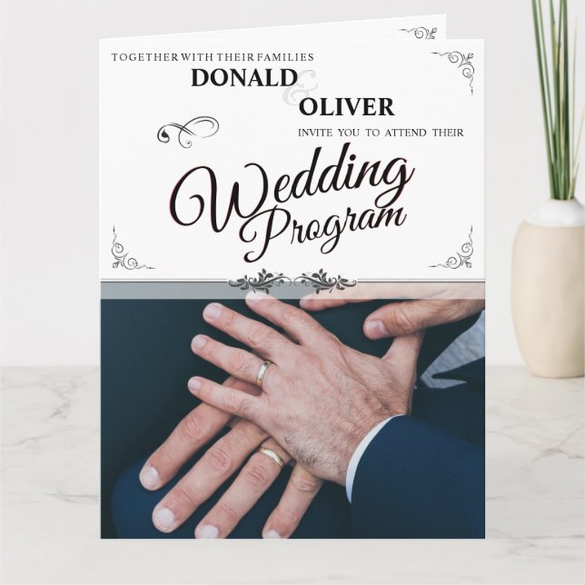 Cartão De Agradecimento Mãos de um Casal de Casamento Gay com Anéis (Frente)