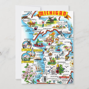 Cartão De Agradecimento Mapa Colorido de Michigan 5x7 Grande Postcard