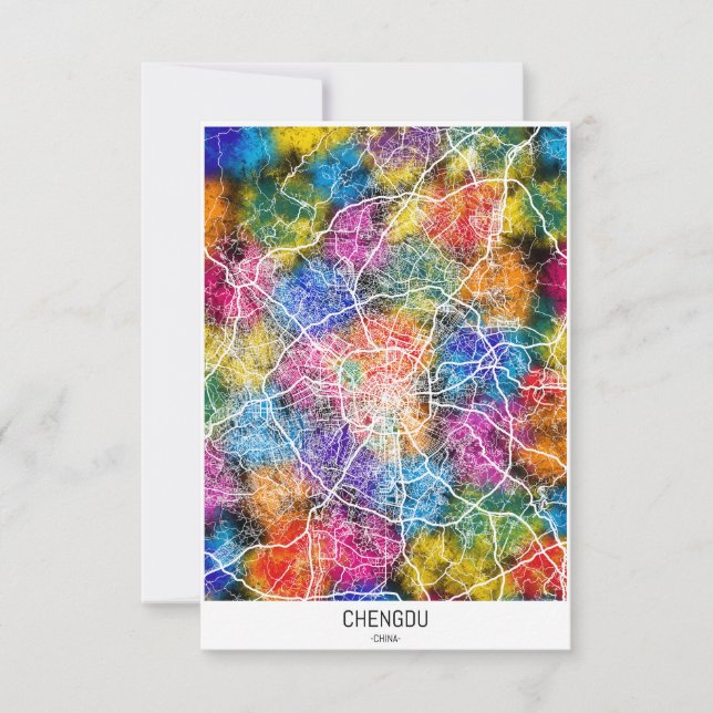Cartão De Agradecimento Mapa da Cidade de Chengdu China (Frente)