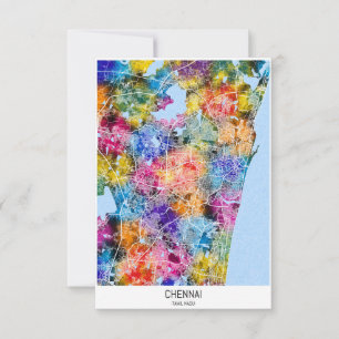 Cartão De Agradecimento Mapa da Cidade de Chennai Tamil Nadu