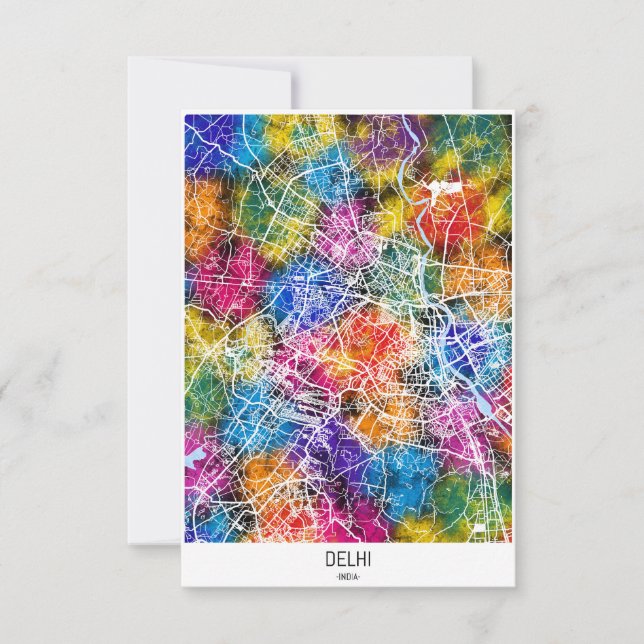 Cartão De Agradecimento Mapa da Cidade de Deli Índia (Frente)