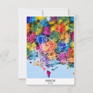 Cartão De Agradecimento Mapa da Cidade de Karachi Paquistão