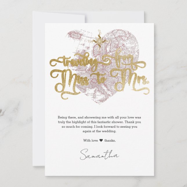 Cartão De Agradecimento Mapa de Chuveiro de Noiva de Senhorita para Senhor (Frente)