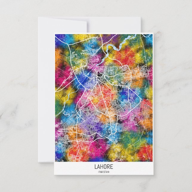 Cartão De Agradecimento Mapa de Lahore Pakistan City (Frente)