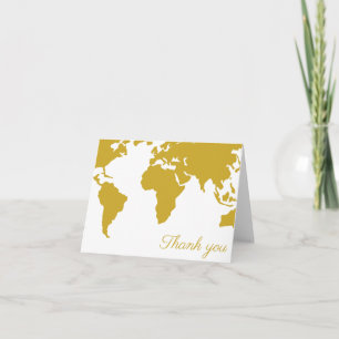 Cartão de Agradecimento - Mapa Mundial Dourado