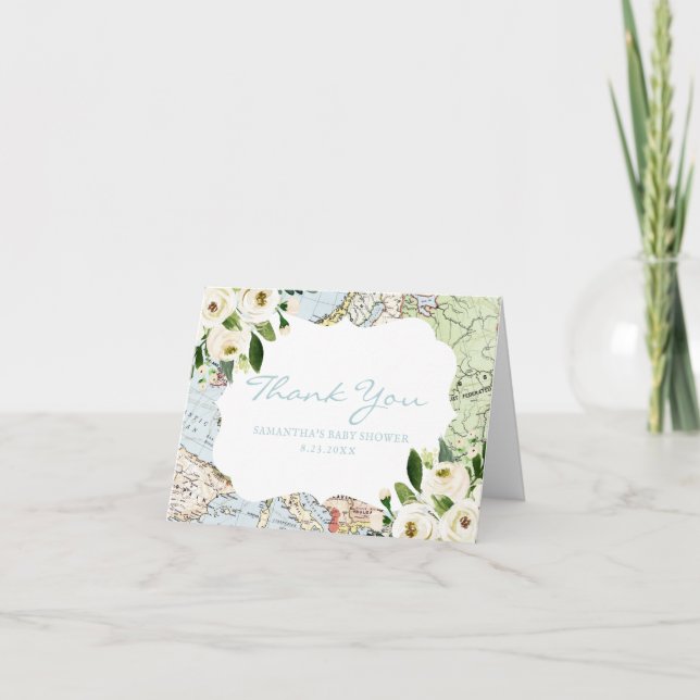 Cartão De Agradecimento Mapear Chá de fraldas de Tema Viagem (Frente)