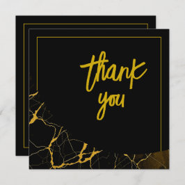 Cartão De Agradecimento Marble Negro e Dourado em greve Doce 16 Aniversári