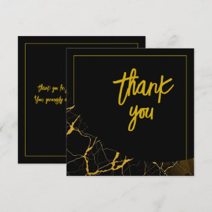 Cartão De Agradecimento Marble Negro e Dourado em greve Doce 16 Aniversári