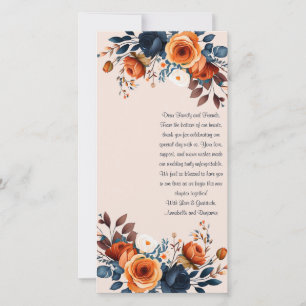 Cartão De Agradecimento Marca de Casamento Rustic Burnt Orange e Blue