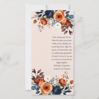 Cartão De Agradecimento Marca de Casamento Rustic Burnt Orange e Blue