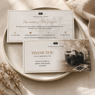 Cartão De Agradecimento Marca de Fotografia Vintage | Estúdio Elegante
