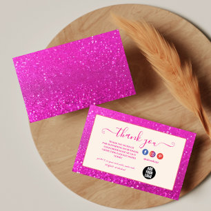 Cartão De Agradecimento Marca Minimalista Brilho Rosa Glamouroso