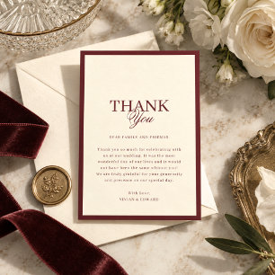 Cartão De Agradecimento Marfim e Listras de Borgonha Borda Casamento Retro