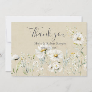 Cartão De Agradecimento Margarida de Prado Selvagem Kraft Floral Casamento