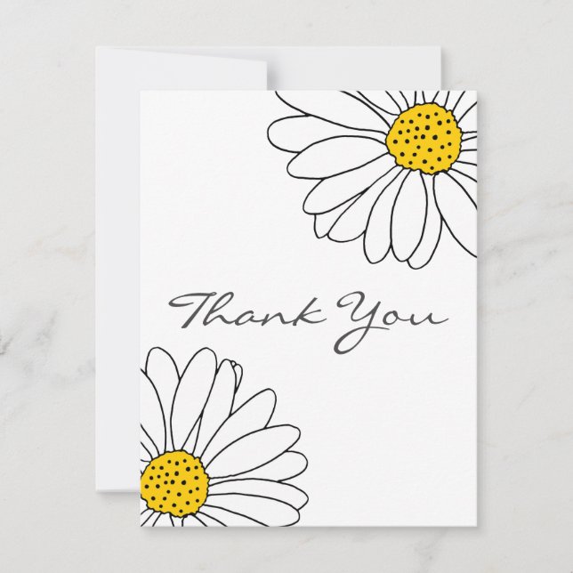 Cartão De Agradecimento Margaridas Amarelas e Brancas (Frente)