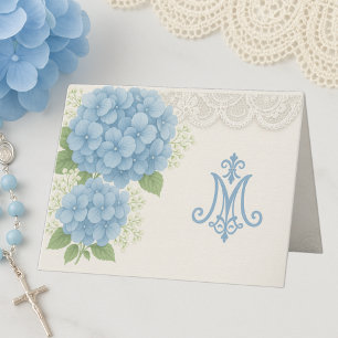 Cartão De Agradecimento Marian Blue Hydrangea e Lace Católico Notecard
