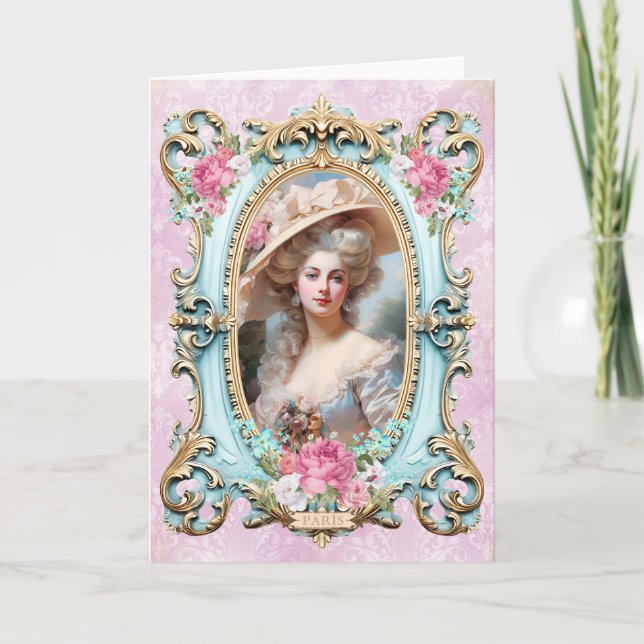 Cartão De Agradecimento Marie Antoinette,French,Paris,portrait,roses 招待状 (Frente)