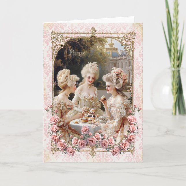 Cartão De Agradecimento Marie Antoinette,French,Paris,tea,cake,roses 招待状 (Frente)