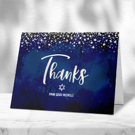 Cartão De Agradecimento Marinha Bat Mitzvah Glitter Prata Folha Moderno Sc