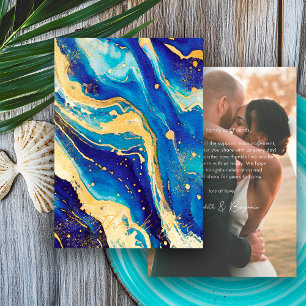 Cartão De Agradecimento Marinha Real Azul Dourado Personalizado Foto Casam