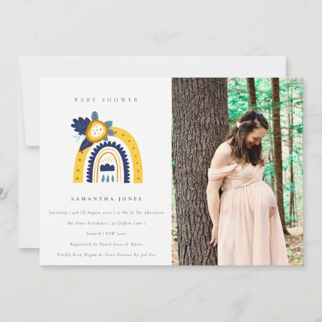 Cartão De Agradecimento Marinho Amarelo Flora Rainbow Photo Chá de fraldas (Frente)