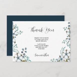 Cartão De Agradecimento Marinho azul Algodão flores eucalipto Chá de panel