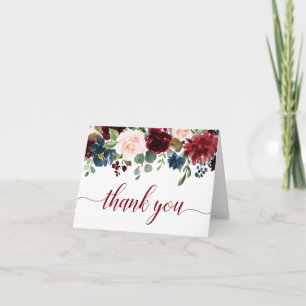 Cartão De Agradecimento Marinho Azul Blush Boho Floral