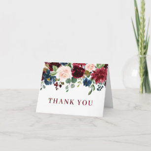 Cartão De Agradecimento Marinho Azul Blush Floral Boho