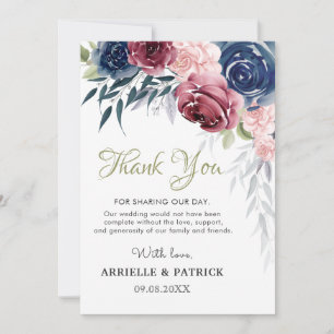 Cartão De Agradecimento Marinho Azul Borgonha Rosa Floral ptal Casamento R