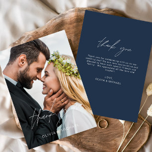 Cartão De Agradecimento Marinho Azul Casamento Obrigado Foto Minimalista