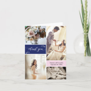 Cartão De Agradecimento Marinho azul e Script Cor-de-rosa pincelado Obriga