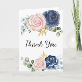 Cartão De Agradecimento Marinho azul pincel cor-de-rosa foto floral