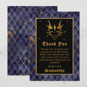 Cartão De Agradecimento Marinho Blue Dragon Escala Dourada Faux Glitter An