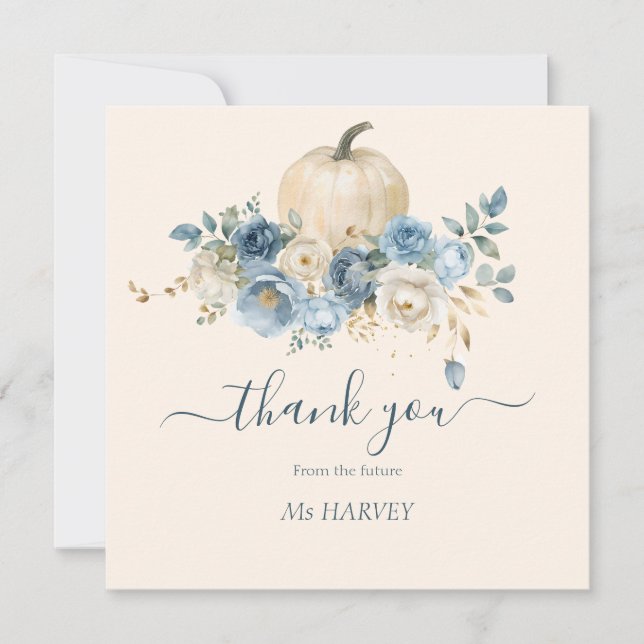 Cartão De Agradecimento Marinho Blue Pumpkin Fall in Love Chá de panela (Frente)