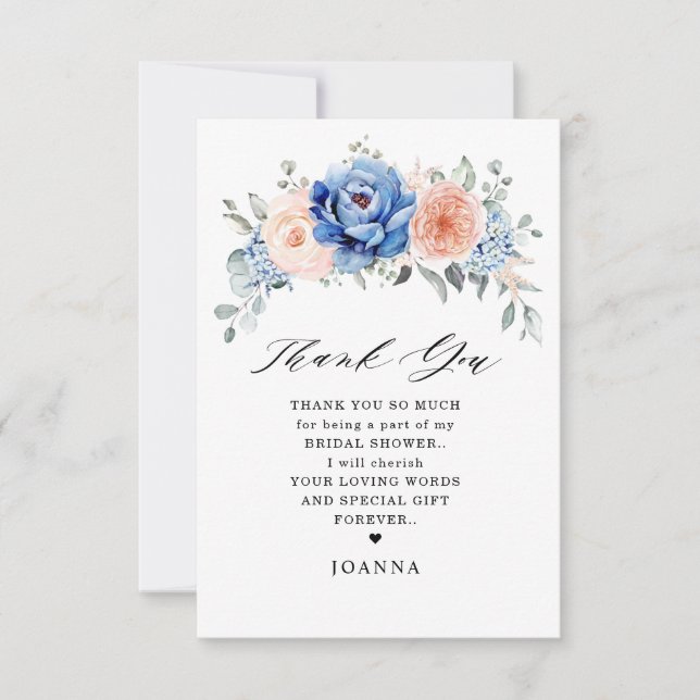 Cartão De Agradecimento Marinho  Blue Slate Dusty Chá de panela rosa (Frente)