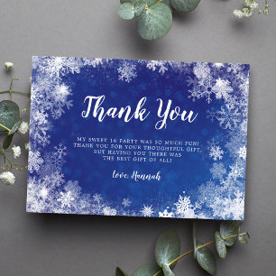 Cartão De Agradecimento Marinho Blue Snowflakes Winter Wonderland Sweet 16