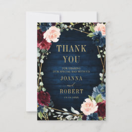 Cartão De Agradecimento Marinho Borgonha Blush Foto Geométrica Floral