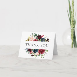 Cartão De Agradecimento Marinho Borgonha e Blush Floral Obrigado