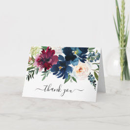 Cartão De Agradecimento Marinho Burgundy Flores Chá de fraldas Obrigado Fo