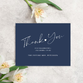 Cartão De Agradecimento Marinho chá de panela de script Elegante azul