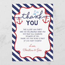 Cartão De Agradecimento Marinho de Aniversário do Chá de fraldas Náutico