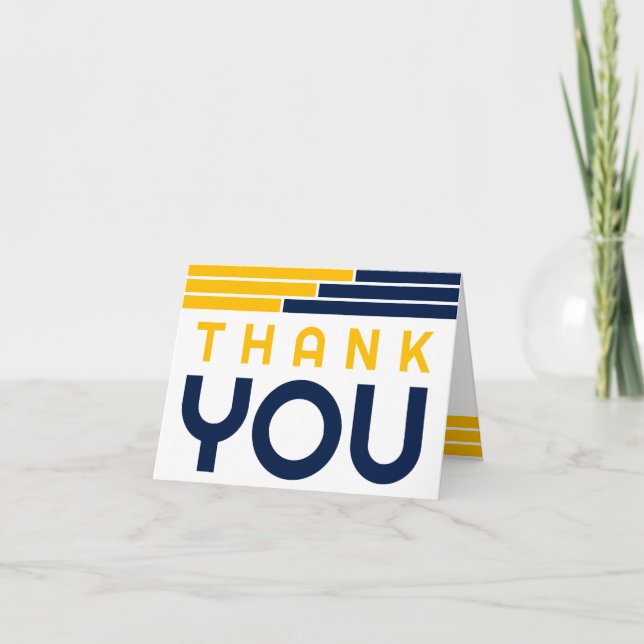 Cartão De Agradecimento Marinho e Bares Dourados Graduação Obrigado (Frente)