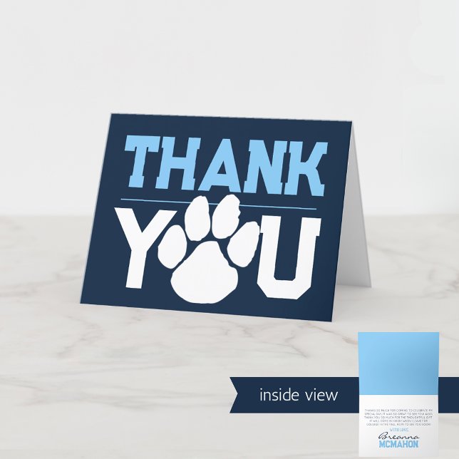 Cartão De Agradecimento Marinho e Pasta Azul de Pata (Navy Blue and Baby Blue Pawprint Folding Thank You Cards)