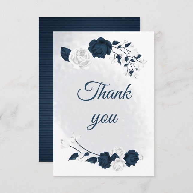 Cartão De Agradecimento marinho elegante e flores brancas botânicas (Frente/Verso)