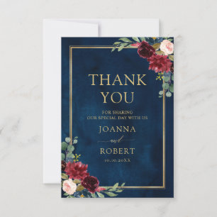 Cartão De Agradecimento Marinho Floral Dourado Azul Casamento Russo