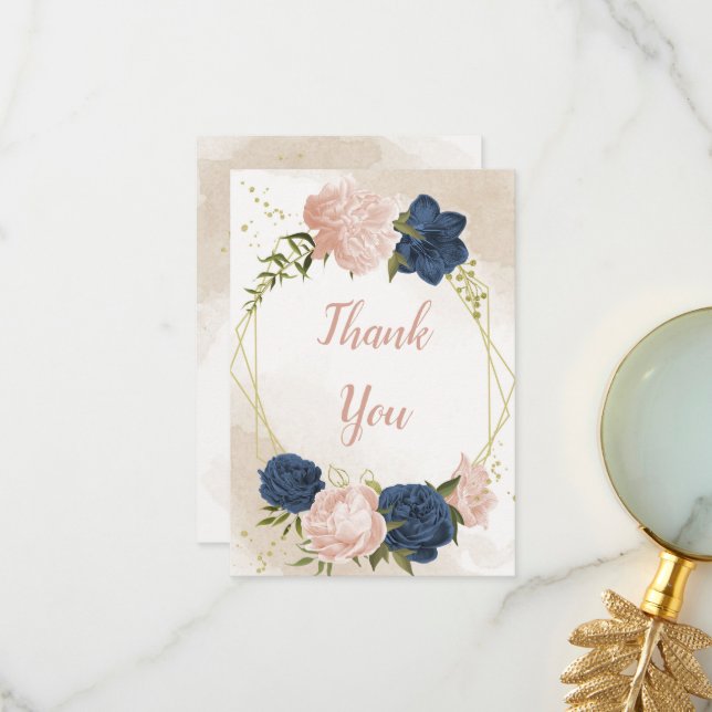 Cartão De Agradecimento marinho florescente folhas verdes casamento (Frente/Verso In Situ)