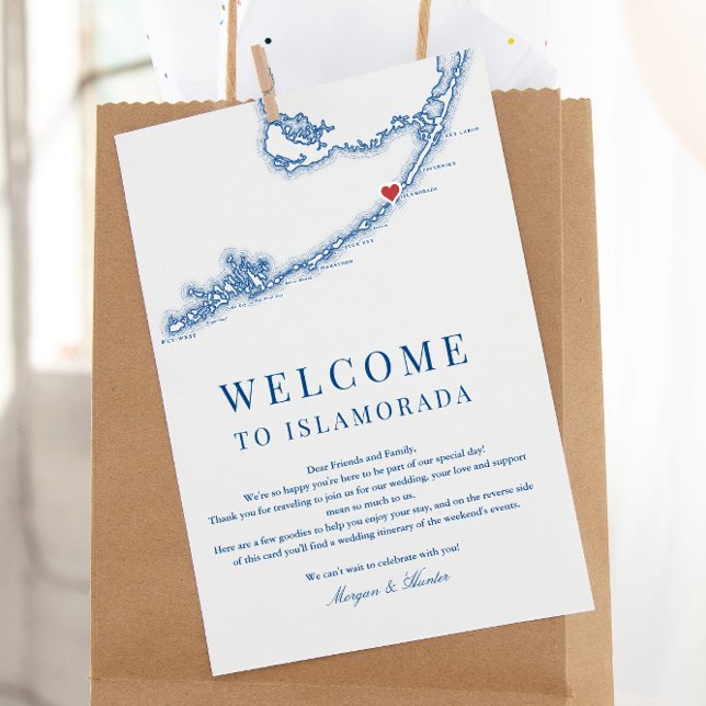 Cartão De Agradecimento Marinho Islamorada FL Casamento Azul Boas-vindas I (Islamorada Florida Keys Wedding Welcome Letter Weekend Schedule in Elegant Navy Blue )