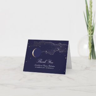 Cartão De Agradecimento Marinho Noturno Encantado Estrelas Moon Obrigado
